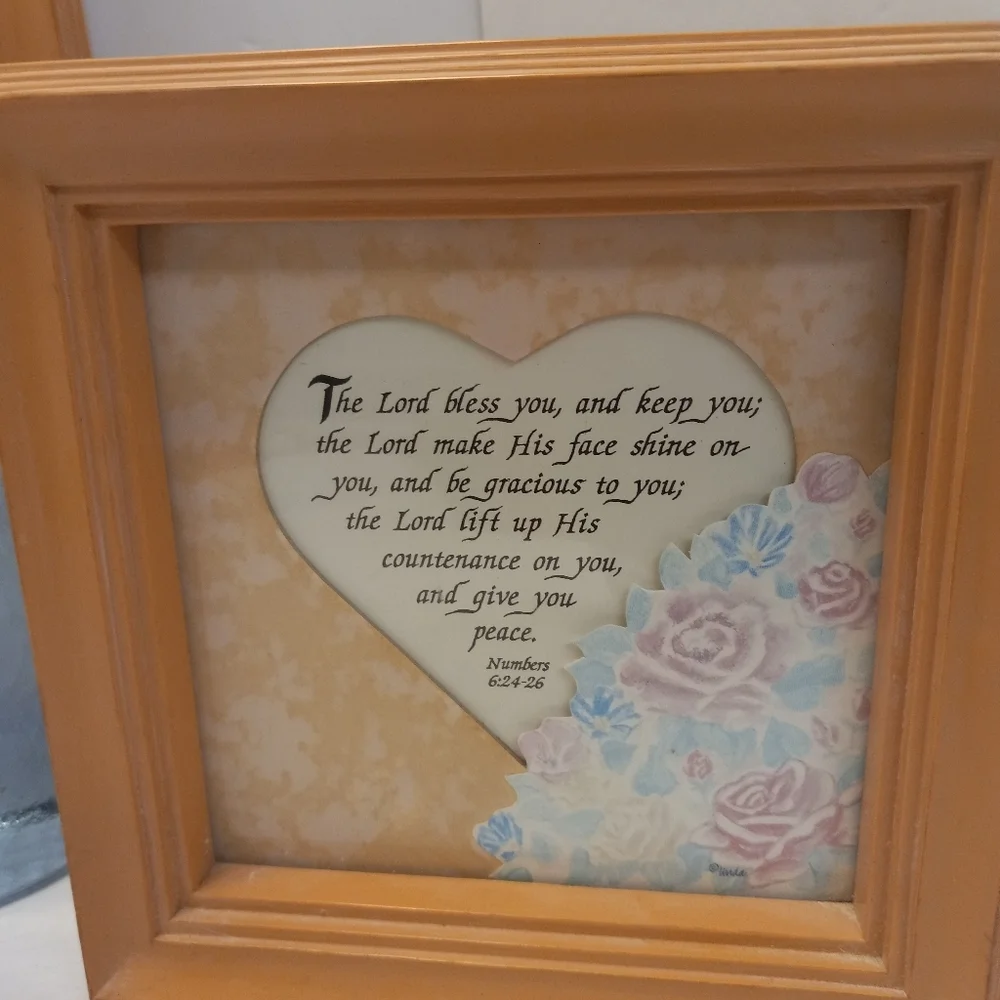HOME Interiors Comforting Framed Matted Scriptures in Heart Shape Art W/Flowers